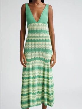 Ramy Brook - Mylah Maxi Sweater Dress Green Stripe Knit V-Neck Maxi Dress